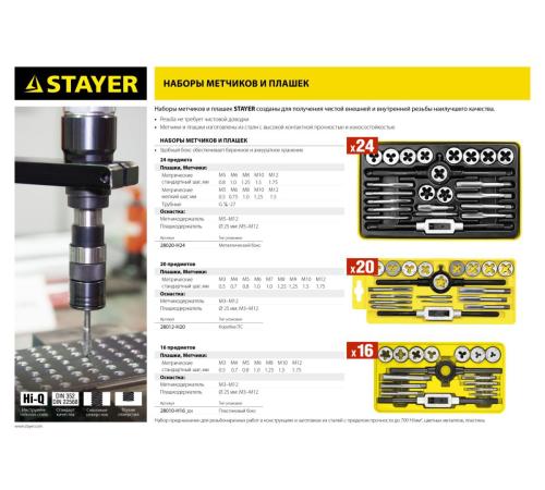 STAYER MaXCut, 24 предмета, легированная сталь, набор метчиков и плашек (28020-H24)