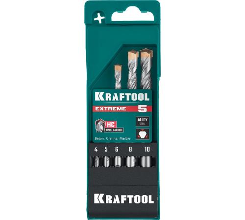 KRAFTOOL Extreme, 5 шт: 4-5-6-8-10 мм, трехгранный хвостовик, набор сверл по бетону (29166-H5)