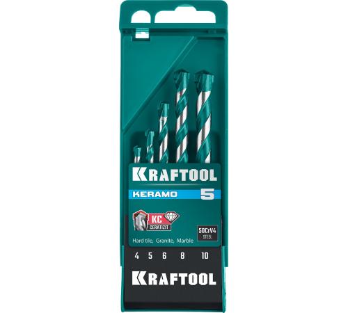KRAFTOOL Keramo, 5 шт: 4-5-6-8-10 мм набор сверл по керамограниту с твердосплавной пластиной (29175-H5)
