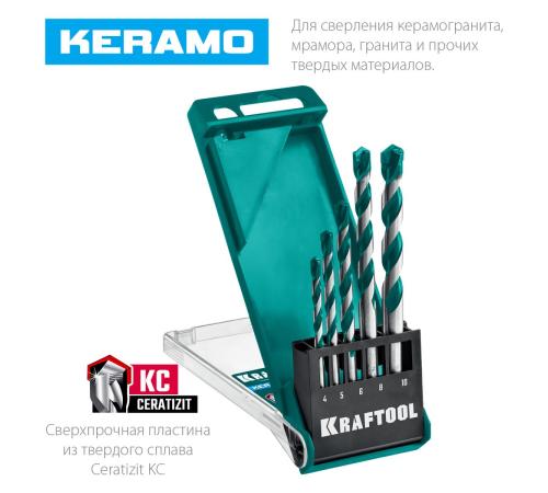 KRAFTOOL Keramo, 5 шт: 4-5-6-8-10 мм набор сверл по керамограниту с твердосплавной пластиной (29175-H5)