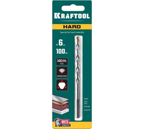 KRAFTOOL Hard, 6 х 100 мм, тв.сплав ВС5, сверло специальное по твёрдым материалам (29177-100-6)