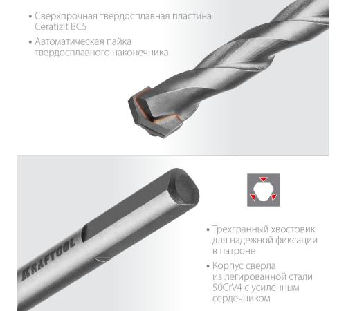 KRAFTOOL Hard, 10 х 120 мм, тв.сплав ВС5, сверло специальное по твёрдым материалам (29177-120-10)