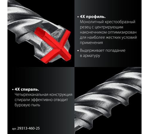 ЗУБР ПРОФИ-4Х 25x460 мм, SDS-plus бур (29313-460-25)