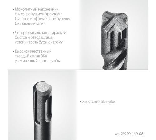 STAYER HERCULES-4Х 8x160 мм, SDS-plus бур (29290-160-08)