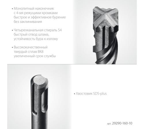 STAYER HERCULES-4Х 10x160 мм, SDS-plus бур (29290-160-10)