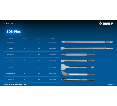 ЗУБР БУРАН, 20 x 400 мм, SDS-Plus, плоское зубило, Профессионал (29362-20-400)