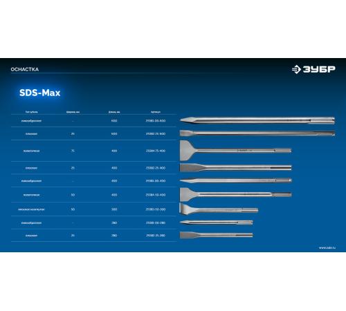 ЗУБР БУРАН, 75 x 400 мм, SDS-max, лопаточное зубило, Профессионал (29384-75-400)