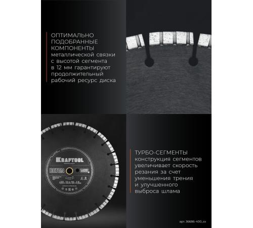 KRAFTOOL BETON 400 мм (25.4/20 мм, 12х3.6 мм), алмазный диск (36686-400)