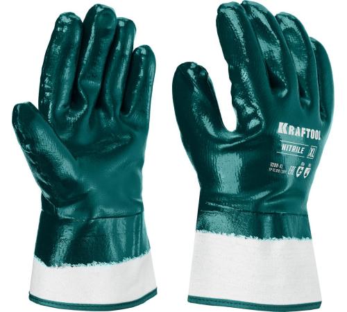 KRAFTOOL HYKRAFT Heavy Duty - особопрочные, XL (10), с крагой, нитриловое покрытие, высокая защита от нефтепродуктов, перчатки (11288-XL)