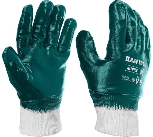KRAFTOOL HYKRAFT Heavy Duty - особопрочные, XL (10), с манжетой, нитриловое покрытие, высокая защита от нефтепродуктов, перчатки (11289-XL)