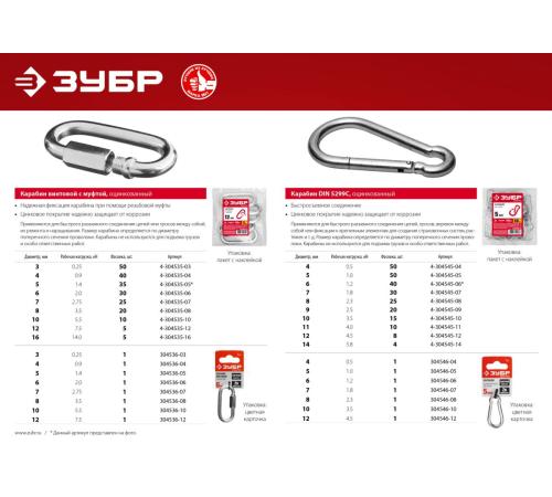 ЗУБР DIN 5299C, 12 мм, 8 шт, быстросъемный карабин (4-304545-12)