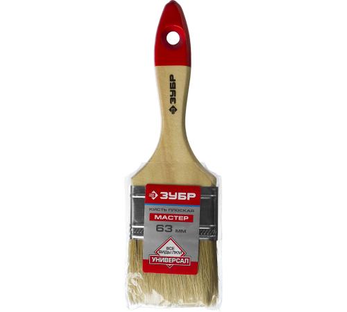 ЗУБР УНИВЕРСАЛ, 63 мм, 2.5″, светлая натуральная щетина, деревянная ручка, все виды ЛКМ, плоская кисть (4-01003-063)
