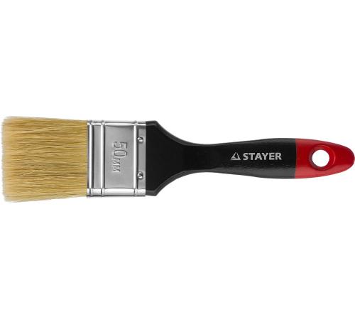 STAYER Universal, 50 мм, 2″, светлая, натуральная щетина, деревянная ручка, все виды ЛКМ, плоская кисть, Professional (0104-050)