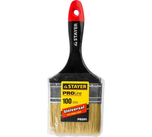 STAYER Universal, 100 мм, 4″, светлая, натуральная щетина, деревянная ручка, все виды ЛКМ, плоская кисть, Professional (0104-100)