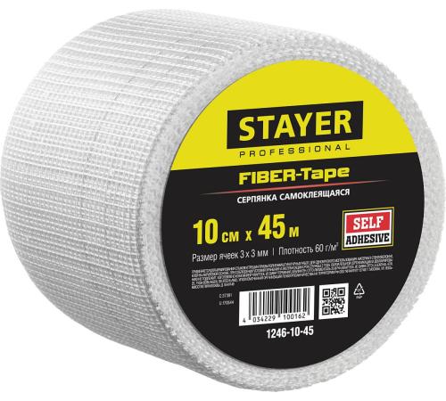 STAYER FIBER-Tape, 10 см х 45 м, 3 х 3 мм, самоклеящаяся серпянка, Professional (1246-10-45)