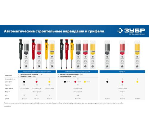 ЗУБР красные, d 2,8 мм, HB, 6 шт грифели для автоматического карандаша (06313-3)