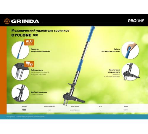 GRINDA CYCLONE-100, длина 1000 мм, алюминиевый корпус, оксидированное покрытие, механический удалитель сорняков, PROLine (423201)