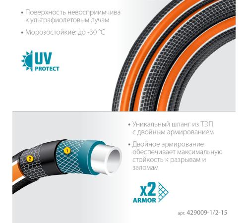 GRINDA ULTRA 6, 1/2″, 15 м, 30 атм, шестислойный, двойное армирование, поливочный шланг, PROLine (429009-1/2-15)