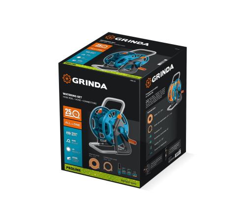 GRINDA HRK-25, шланг 25м x 1/2″, поливочный набор 4 предмета, стальные опоры, катушка со шлангом в комплекте ProLine (428460)
