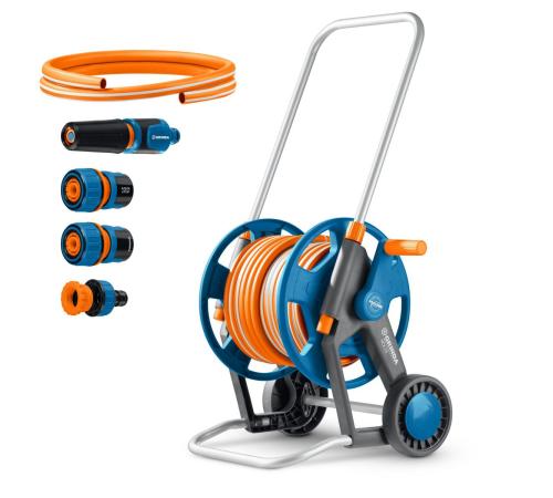 GRINDA HCK-25, шланг 25м x 1/2″, поливочный набор 4 предмета, усиленные колеса, телескопическая ручка, катушка со шлангом в комплект ProLine (428461)