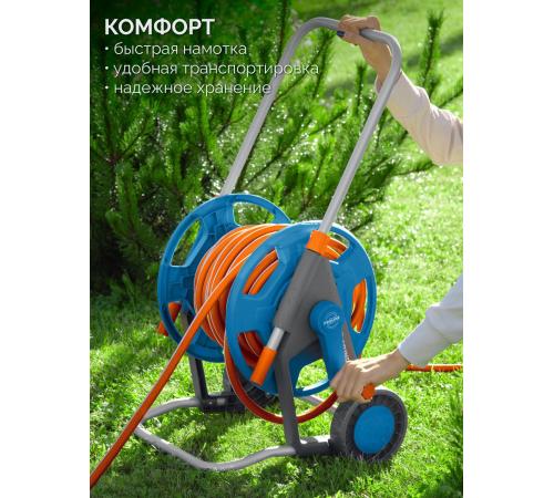 GRINDA HCK-25, шланг 25м x 1/2″, поливочный набор 4 предмета, усиленные колеса, телескопическая ручка, катушка со шлангом в комплект ProLine (428461)