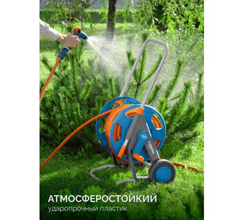 GRINDA HCK-25, шланг 25м x 1/2″, поливочный набор 4 предмета, усиленные колеса, телескопическая ручка, катушка со шлангом в комплект ProLine (428461)