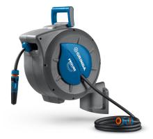 GRINDA HRA-20, шланг 20м x 1/2″, на поворотном кронштейне настенная, поливочный набор 4 предмета, катушка автоматическая со шлангом ProLine (428470)
