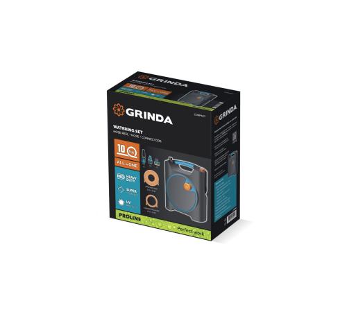 GRINDA COMPACT, шланг 10м x 5/16″ в пластиковом корпусе, поливочный набор 4 предм., соединит. шланг 1/2″х1,5м, набор поливочный мини ProLine (428480)