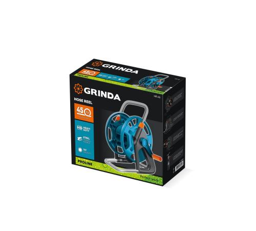 GRINDA HR-45, для шлангов 45м x 1/2″ и 20м х 3/4″, стальные опоры, пластиковый барабан, катушка для шлангов, ProLine (428450)