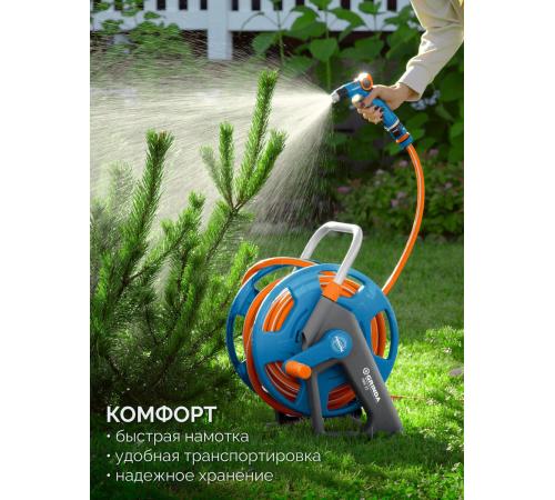 GRINDA HR-45, для шлангов 45м x 1/2″ и 20м х 3/4″, стальные опоры, пластиковый барабан, катушка для шлангов, ProLine (428450)