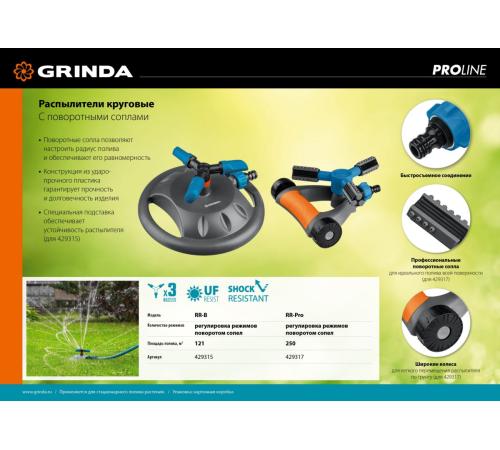 GRINDA RR-Pro, 3 сопла, на подставке с колёсиками, ударопрочный пластик, круговой распылитель, PROLine (429317)