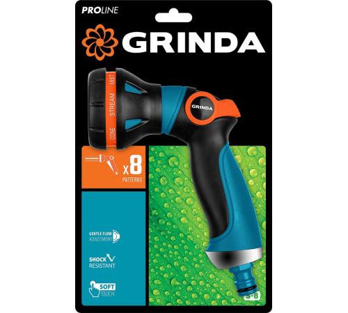 GRINDA S-8, 8 режимов, двухкомпонентный с регулятором напора, поливочный пистолет, PROLine (429100)
