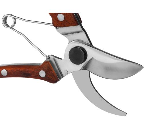GRINDA P-17, 195 мм, из нержавеющей стали, с деревянными рукоятками, цельнокованый компактный плоскостной секатор, PROLine (423417)
