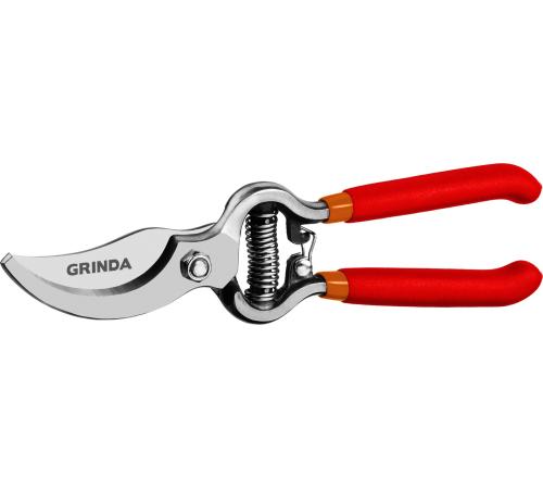 GRINDA G-3, 200 мм, высокоуглеродистая сталь, цельнокованый, покрытие ПВХ, плоскостной секатор (423103)