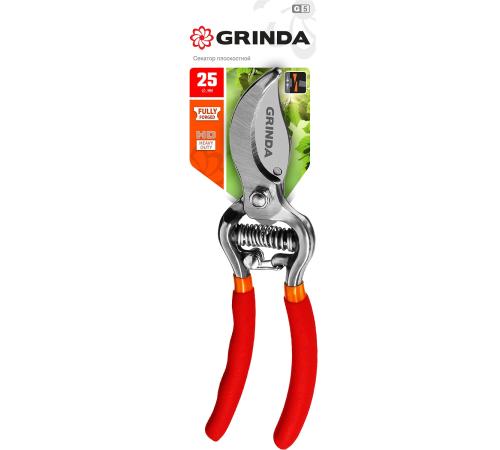 GRINDA G-5, 210 мм, высокоуглеродистая сталь, цельнокованый, эргономичные рукоятки, покрытие ПВХ, плоскостной секатор (423105)