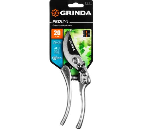 GRINDA P-21, 210 мм, углеродистая сталь, хромированное покрытие, с алюминиевыми коваными рукоятками, плоскостной секатор, PROLine (423421)