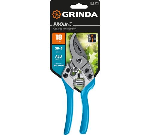 GRINDA P-27, 190 мм, закаленная сталь, эргономичные алюминиевые рукоятки, виниловые накладки, плоскостной секатор, PROLine (423427)