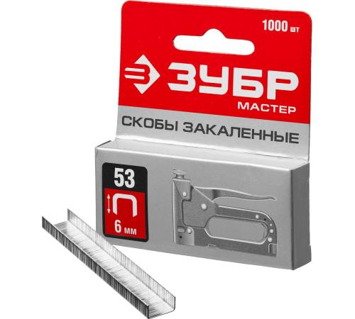 ЗУБР скобы тип 53 (A/10/JT21), 6 мм, калибр 23GA. 1000 шт (31625-06)