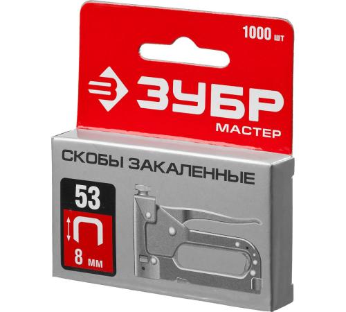 ЗУБР скобы тип 53 (A/10/JT21), 8 мм, калибр 23GA. 1000 шт (31625-08)