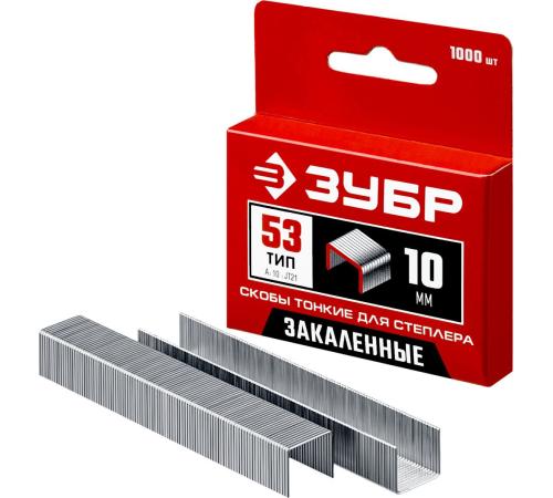 ЗУБР скобы тип 53 (A/10/JT21), 10 мм, калибр 23GA. 1000 шт (31625-10)