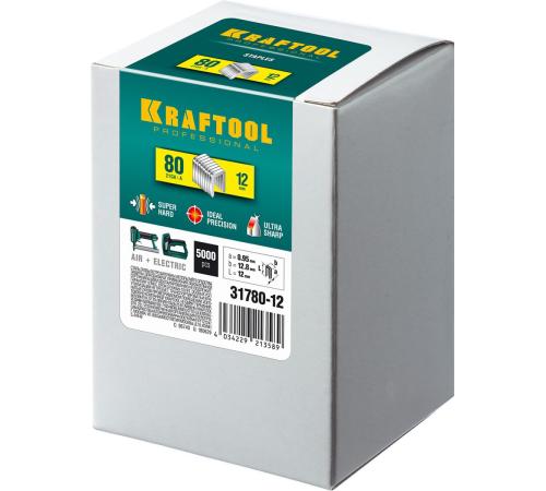 KRAFTOOL скобы тип 80 (BeA/Prebena A/Senco AT), 12 мм, калибр 21GA. 5000 шт (31780-12)