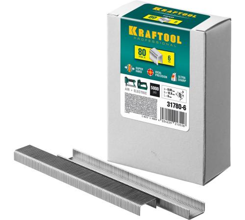 KRAFTOOL скобы тип 80 (BeA/Prebena A/Senco AT), 6 мм, калибр 21GA. 5000 шт (31780-6)