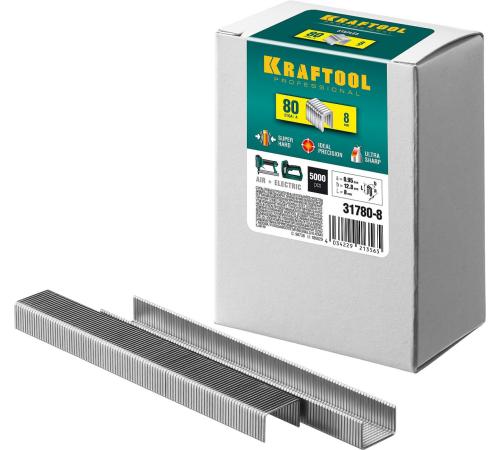 KRAFTOOL скобы тип 80 (BeA/Prebena A/Senco AT), 8 мм, калибр 21GA. 5000 шт (31780-8)