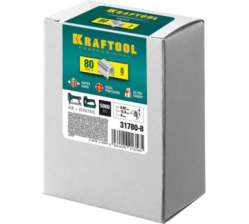 KRAFTOOL скобы тип 80 (BeA/Prebena A/Senco AT), 8 мм, калибр 21GA. 5000 шт (31780-8)