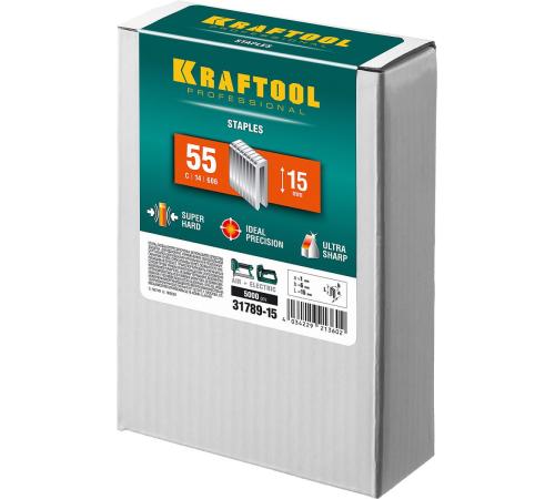 KRAFTOOL скобы тип 55 (90/C), 15 мм, калибр 18GA. 5000 шт (31789-15)