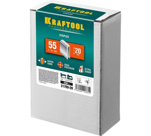 KRAFTOOL скобы тип 55 (90/C), 20 мм, калибр 18GA. 5000 шт (31789-20)