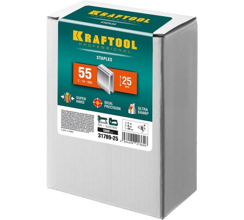 KRAFTOOL скобы тип 55 (90/C), 25 мм, калибр 18GA. 5000 шт (31789-25)