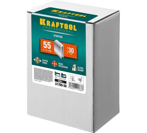 KRAFTOOL скобы тип 55 (90/C), 30 мм, калибр 18GA. 5000 шт (31789-30)