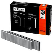 ЗУБР скобы тип 55 (90/C), 30 мм, калибр 18GA. 2500 шт. Профессионал (31855-30)