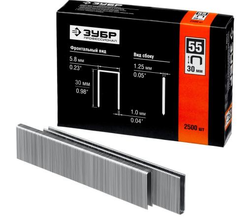 ЗУБР скобы тип 55 (90/C), 30 мм, калибр 18GA. 2500 шт. Профессионал (31855-30)